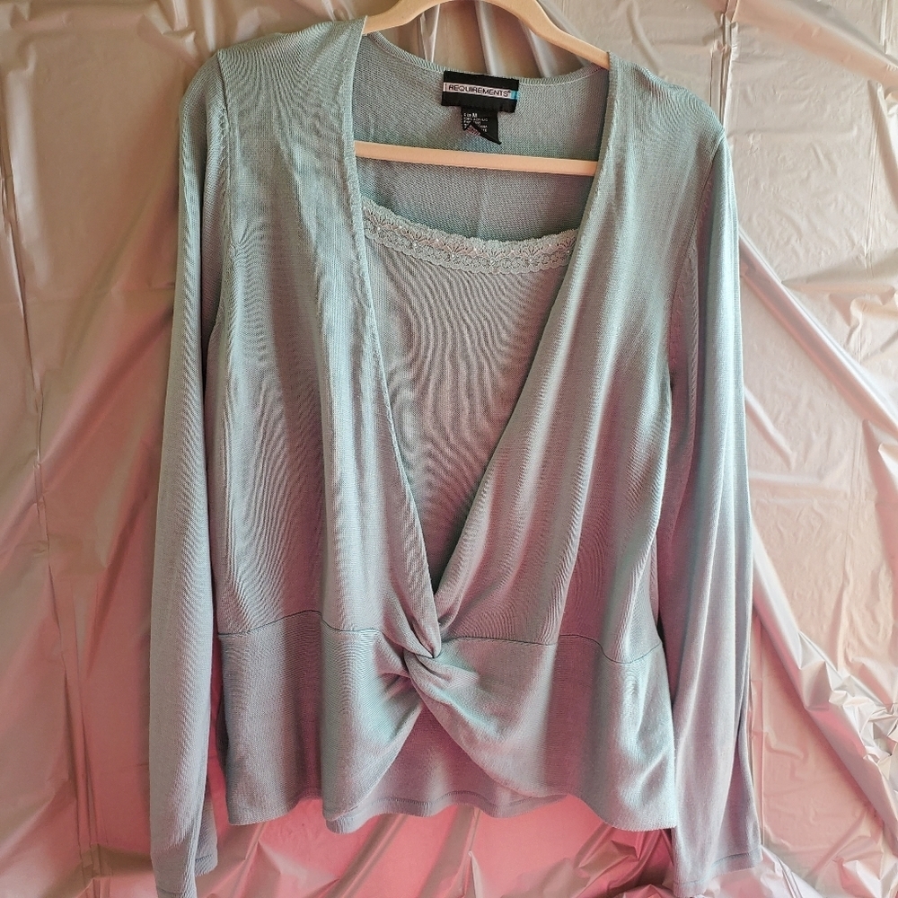 Requirements Women's Long Sleeve Sweater Attached Twin Set - Mint Green 0093